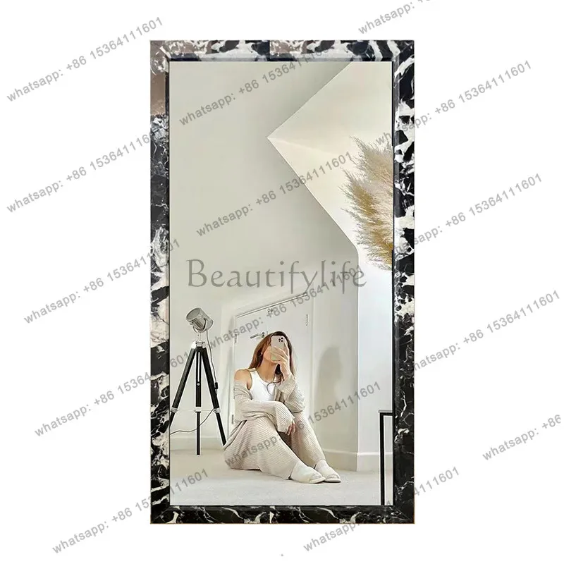 Black marble full-length mirror clothing store American floor-to-ceiling mirror light luxury customization
