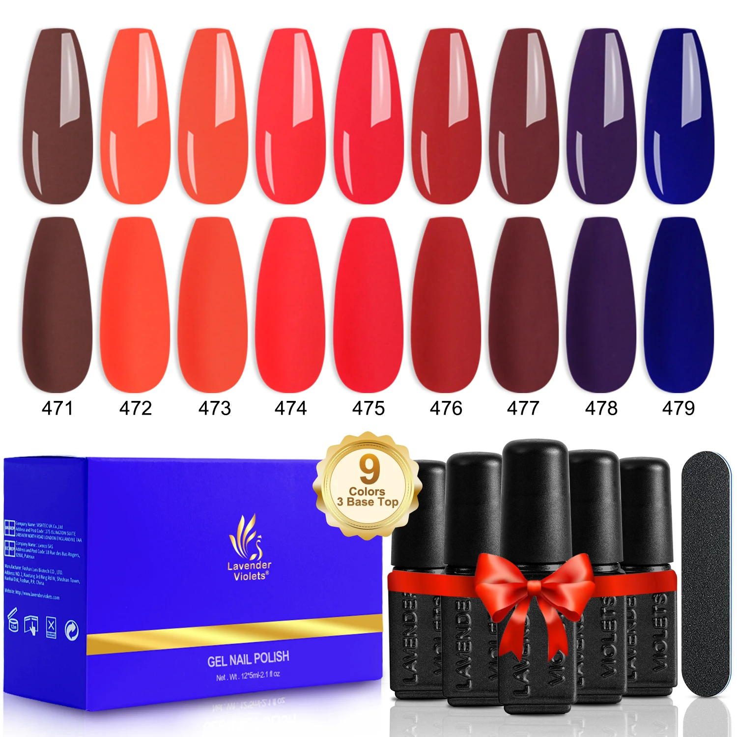 مجموعة طلاء أظافر جل مكونة من 13 قطعة - 9 ألوان حمراء ومعطف أساسي ومعطف علوي لامع غير لامع ومبرد أظافر لتقليم الأظافر #1