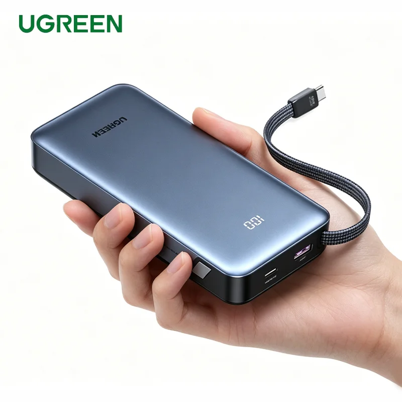 UGREEN Power Bank 20000mAh Large Capacity 145W Fast Charging Built-in Cable 3C Certified Mini Portable External Battery Charger