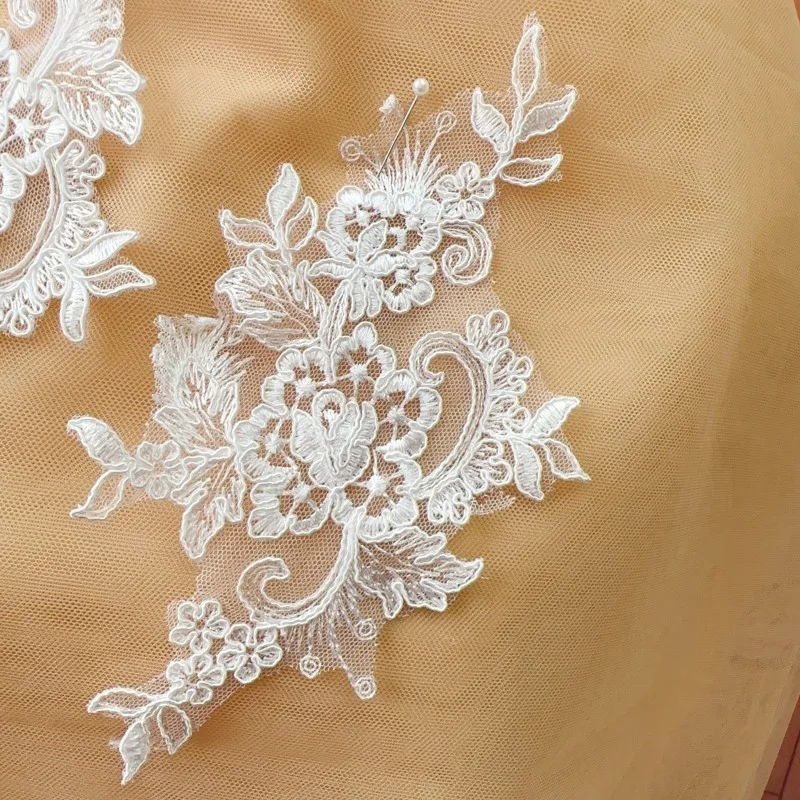 3-6 Pairs/lot White Polyester Lace Applique Embroidery Trim DIY Sewing Craft Supplies