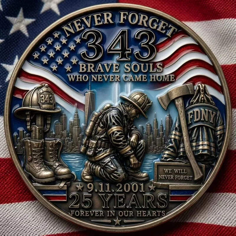 9/11 Never Forget 343 FDNY Firefighters Memorial Coin September 11 WTC Patriotic Tribute Collectible Coin