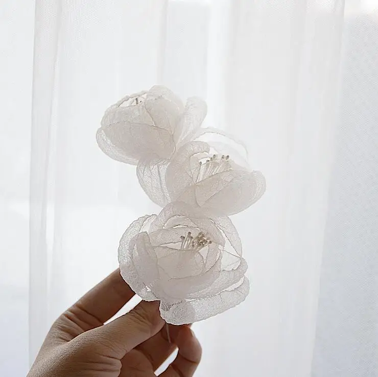 Off White 3D Tulle Baked Edge for Wedding Dress, Handmade Flowers, Celestial Photography, Headwear Materials, RS4034, 10PCs