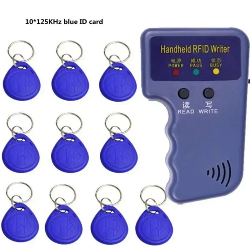 Repetitive Handheld 125KHz EM4100 5200 RFID ID Card Writer Copier Duplicator Programmer + 5pcs T5577 Rewritable Keyfobs Tags