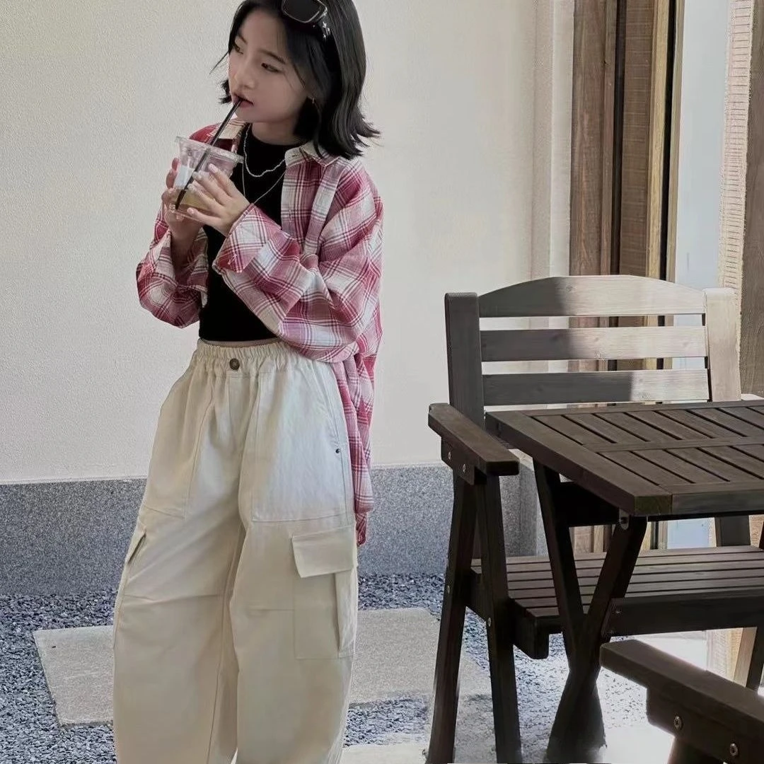 

Korean Children's Clothing for Girls in Spring and Autumn White Workwear Straight Pants Loose Casual Kids Fashion Pants