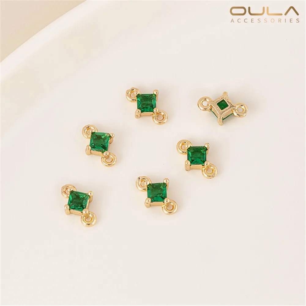 

14K Gold-plated, Gem-inlaid, Blue Zirconium, Emerald Zircon, Square Double-hanging Accessory, Handcrafted Diy Jewelry Material