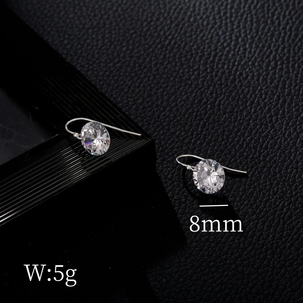 8mm Transparent Zircon Crystal Drop Earrings for Women Pendientes Luxury Gold Silver Color Jewelry Trend Simple Accessories Gift