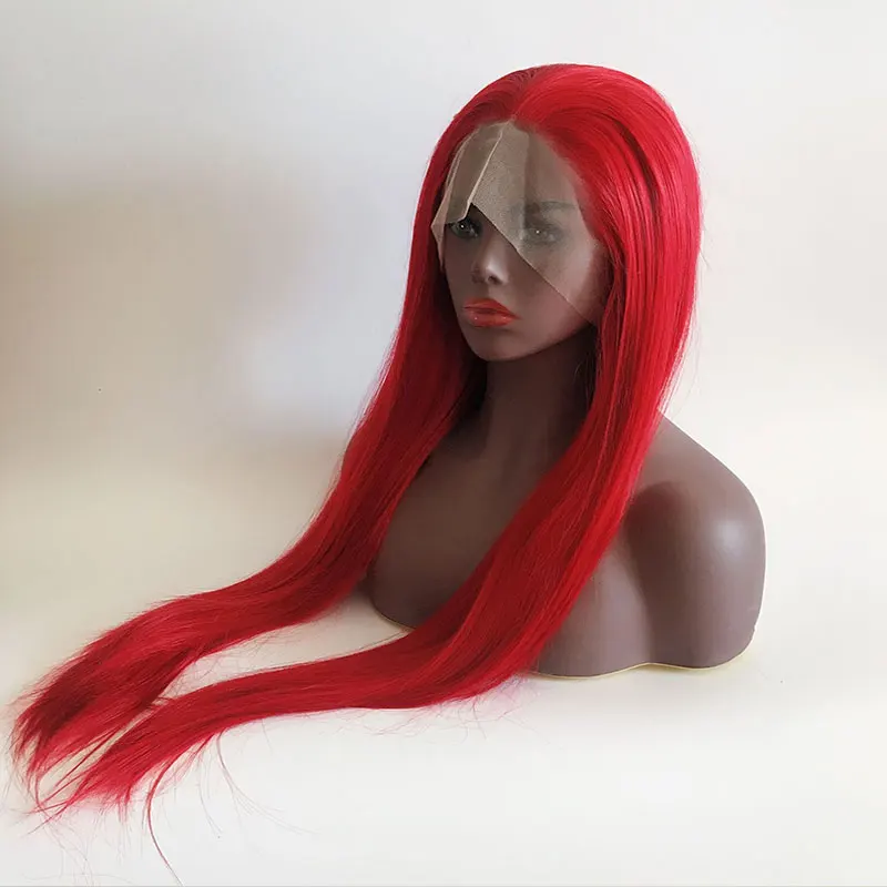 Bright Fire Red Straight Hair Synthetic 13X4 Lace Front Wigs High Quality Heat Resistant Fiber With Baby Hair For Fashion Women