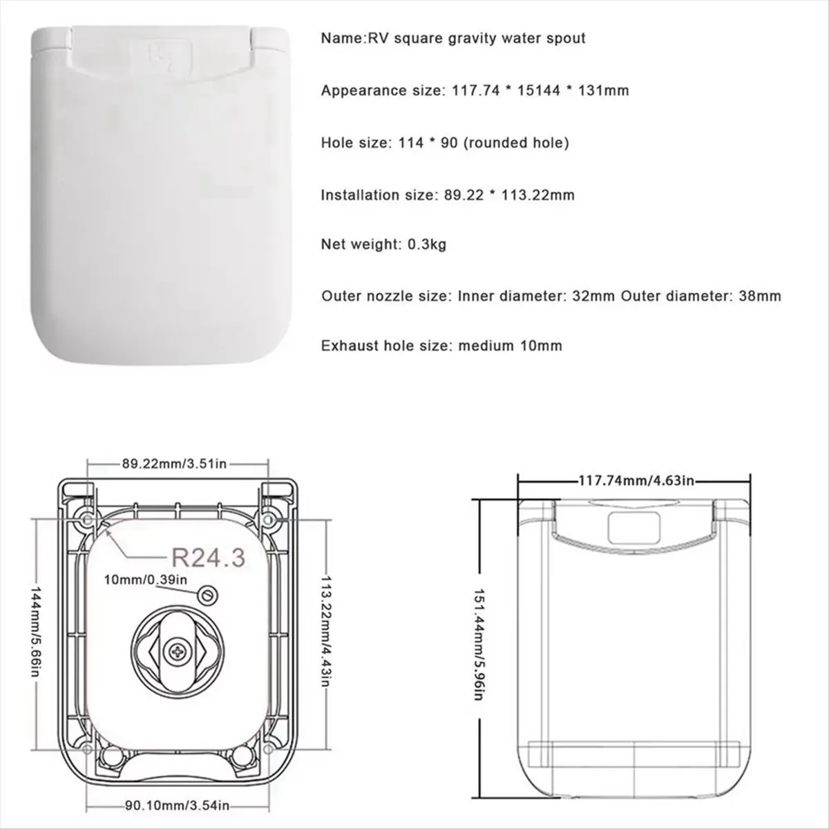 Super Sale Camper Gravity Water Inlet+Cover RV Fresh Water Fill Hatch Inlet Filter Lockable RV Water Inlet Cover Trailer Tank Wh view 3