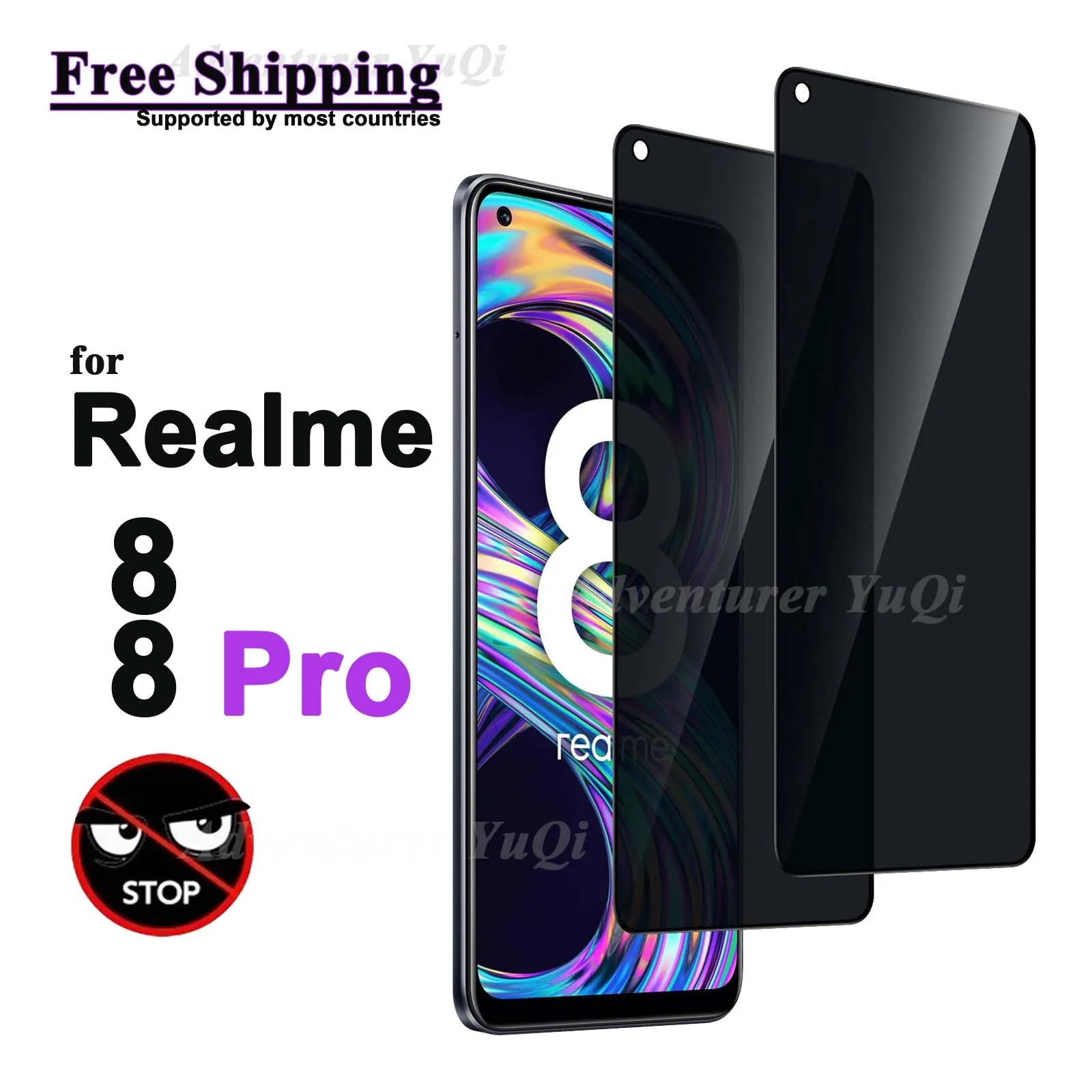 

Anti Spy Screen Protector For Realme 8 8 Pro 4G OPPO Tempered Glass Privacy Anti Peep Scratch 9H Case Friendly High Aluminum