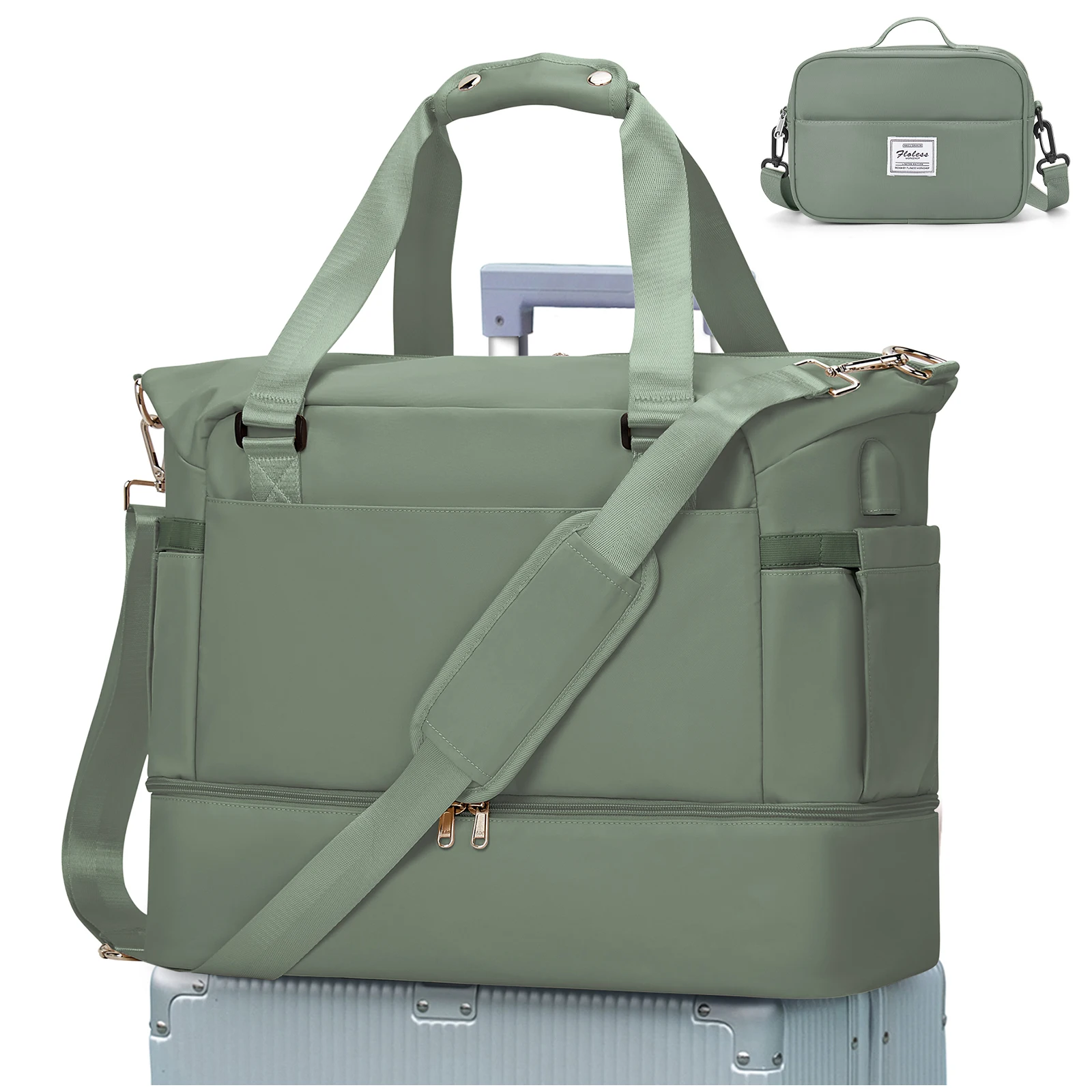 Travel bag, travel luggage, maternity bag, dry and wet separation storage bag, travel lightweight crossbody handbag,(green).