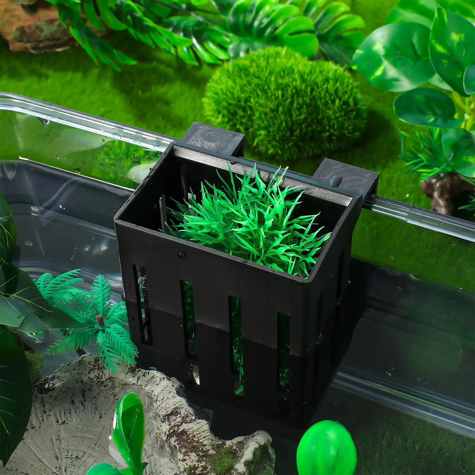 4pcs พืชน้ําหม้อแขวน Aquarium Planter ตะกร้าตกแต่งถังปลาพลาสติก Corral naments น้ํายืน