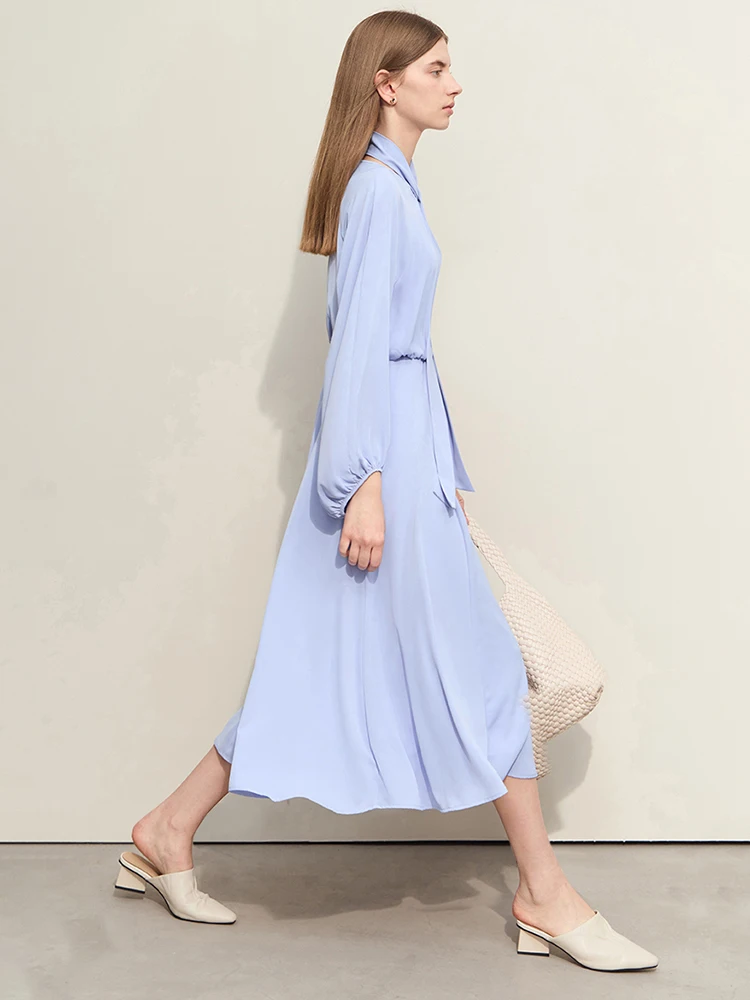 Amii Minimalism 2024 Spring New Women Dresses Solid Loose Lantern Sleeve Detachable Strap Long A-Line Chiffon Dress 12441186