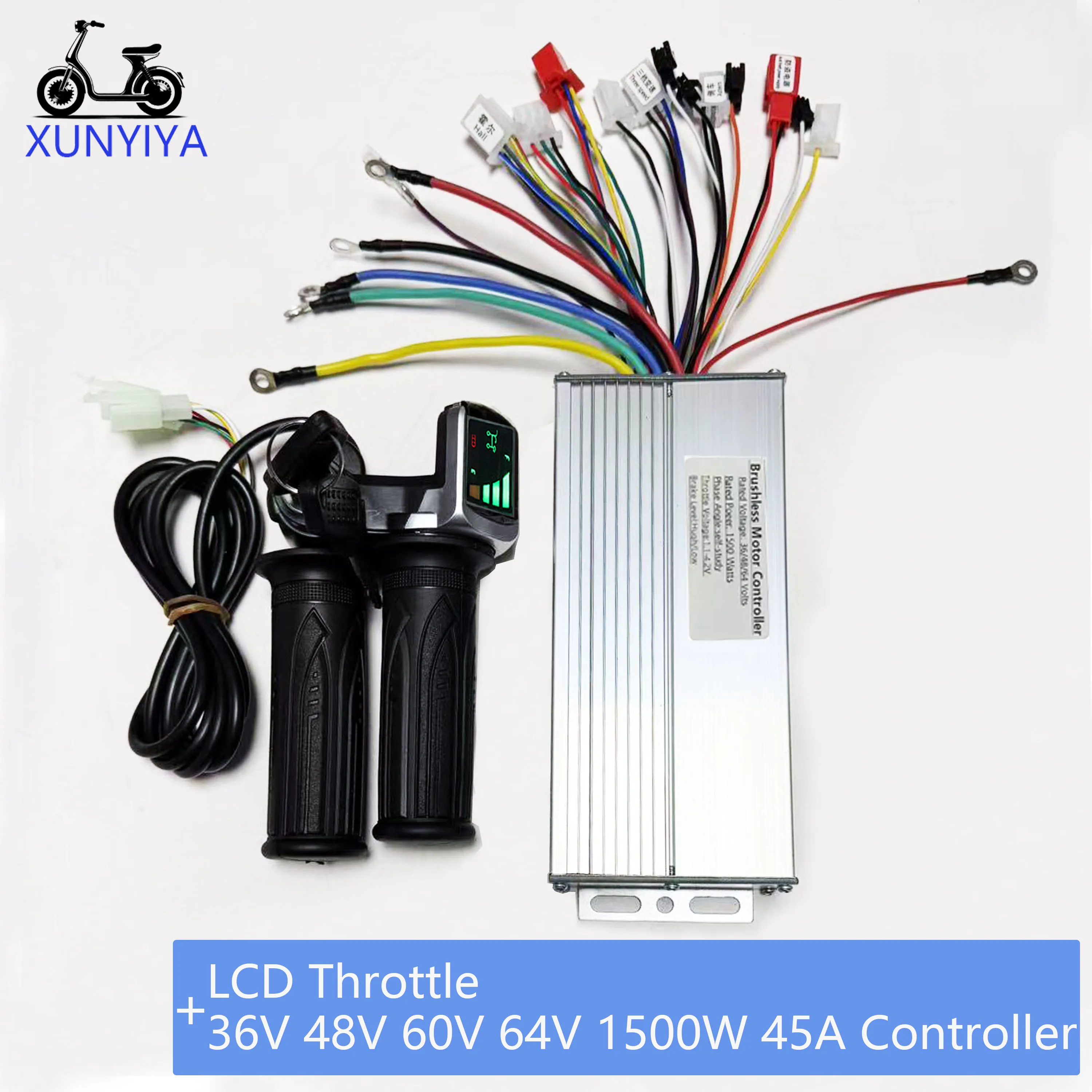 

Контроллер бесщеточного двигателя 36В/48В/60В/64В 1500Вт 45А с ЖК-дисплеем и дисплеем мощности, комплект для ремонта дроссельной заслонки для электровелосипедов, трициклов, скутеров