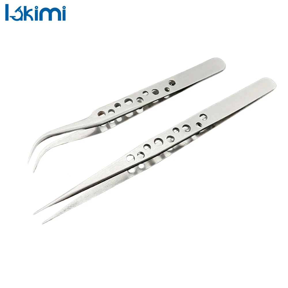 

DIY Phone Repair Hand Tools, Precision Industrial Anti-static Tweezers Stainless Steel Curved Straight Tip Forceps LA-AA02