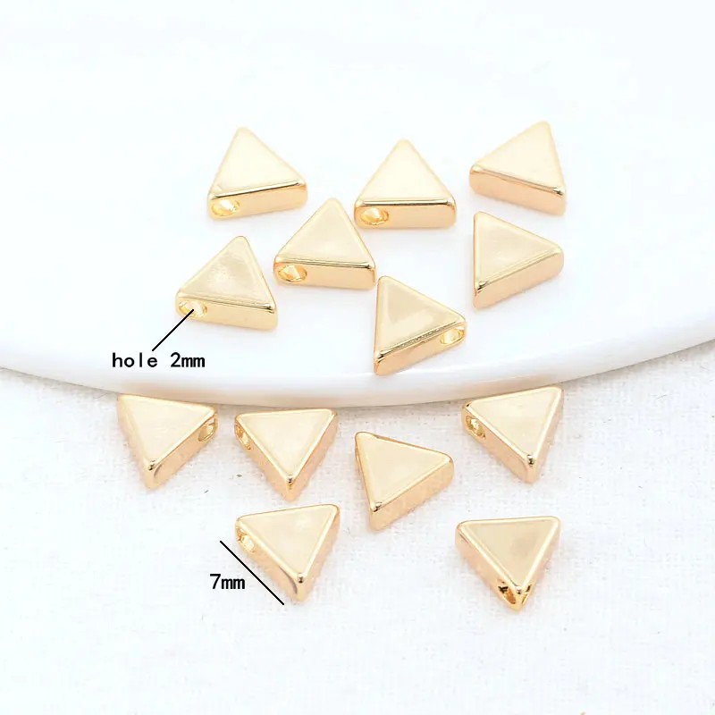 황동 삼각형 비즈 스페이서 비즈 팔찌용, 7x7MM, 14K 골드 컬러 도금, 고품질 Diy 쥬얼리 액세서리, 20 개
