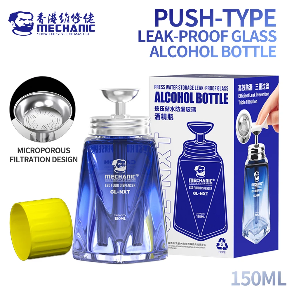 MECHANIC GL-NXT 150ML Press Leakproof Glass Alcohol Bottle for Mobile Phone Repair Cleaning Welding Solvent Alcohol Bottle Tools