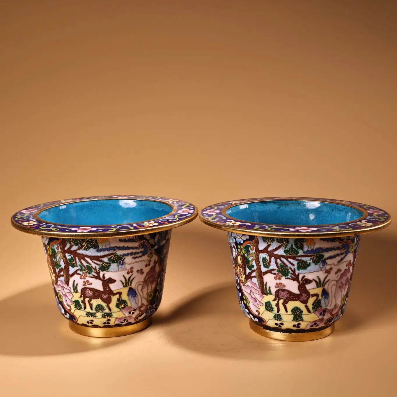 Cloisonne Enamel Flower Pot Pair Copper Body Gilded Exquisite Craftsmanship Home Garden Decor