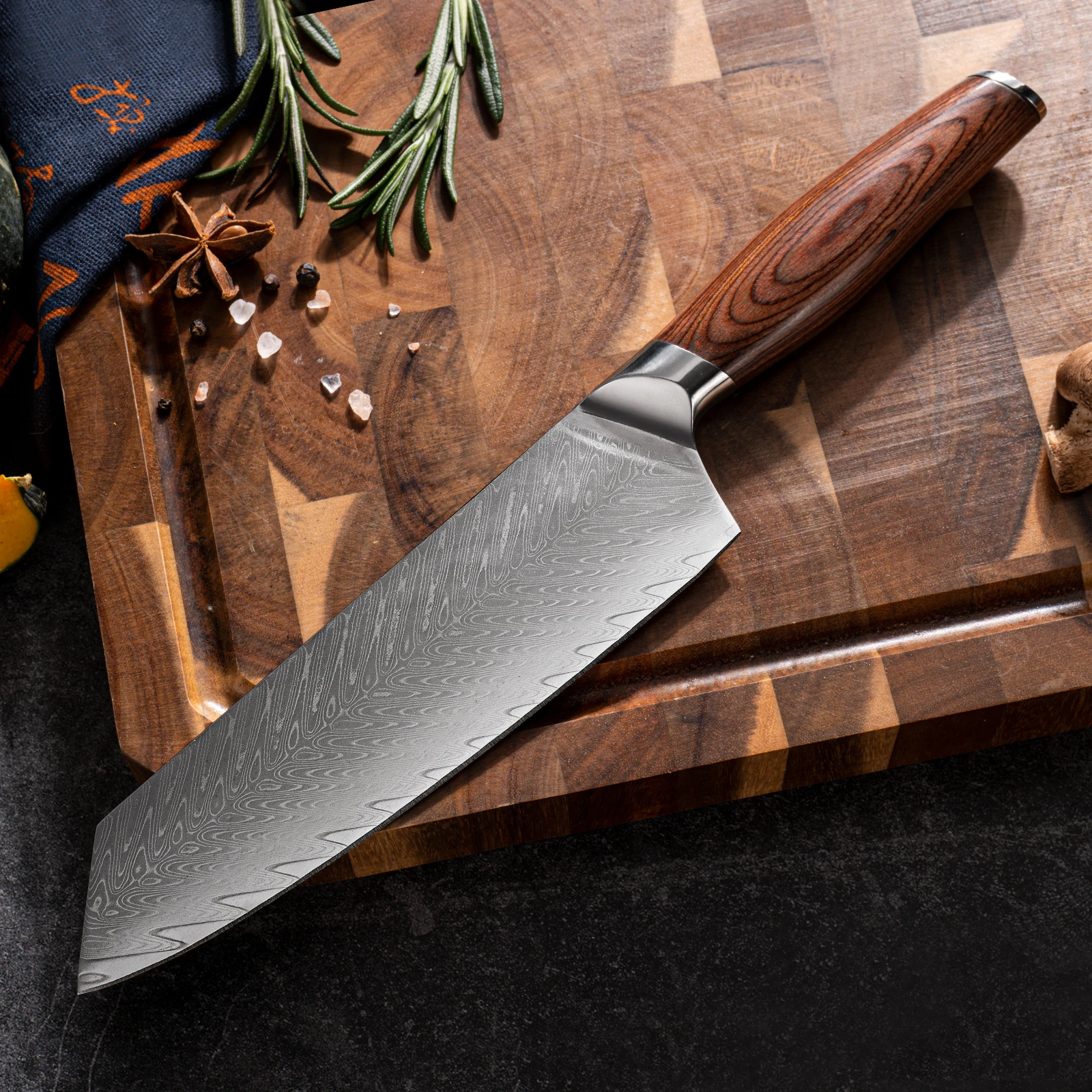 Damascus Steel 7 Inch Kiritsuke Knife Japanese VG10 Chef\'s Knife Pakkawood Handle Sharp Meat Slicing Sushi Cleaver Kitchen Knife