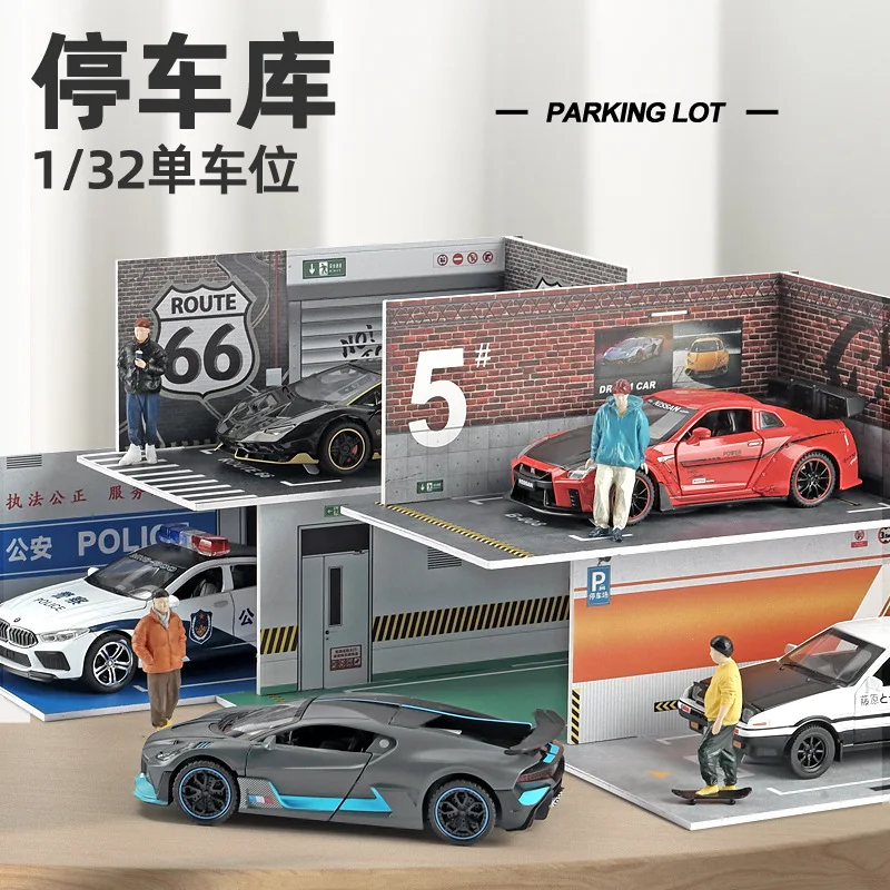 1/32 Assembled PVC Garage Ornaments Car Display Scene Simulation Parking Lot Model Collection Miniature Scenes