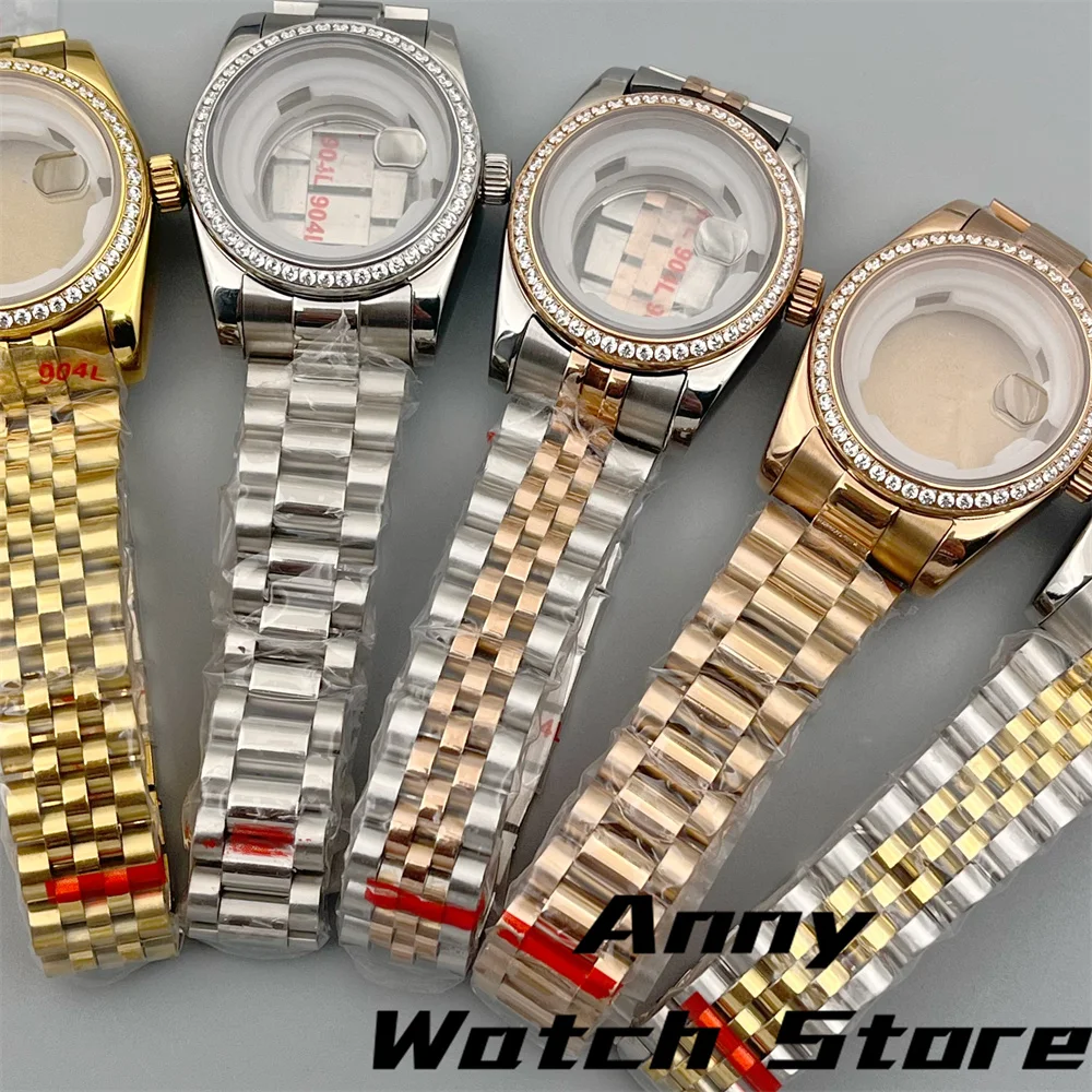 31mm Sapphire Glass Decorated Diamond Women Watch Case Two Tone silve Gold Rose Gold Steel Strap With Fit NH05 Movement
