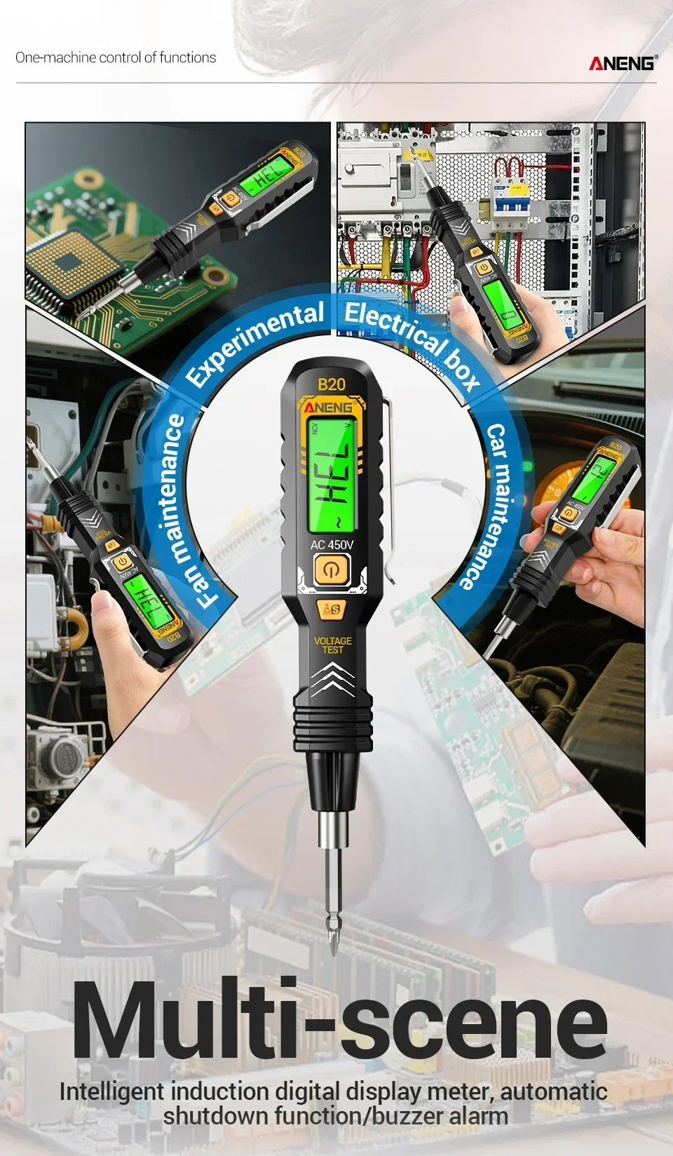 ANENG B20 Hochpräziser Induktionsprüfer 30~1000V mit Ton- und Lichtalarm, Farbdisplay-Hintergrundbeleuchtung, Steckdosen-Prüfgerät für Stromkreise – Detail 3