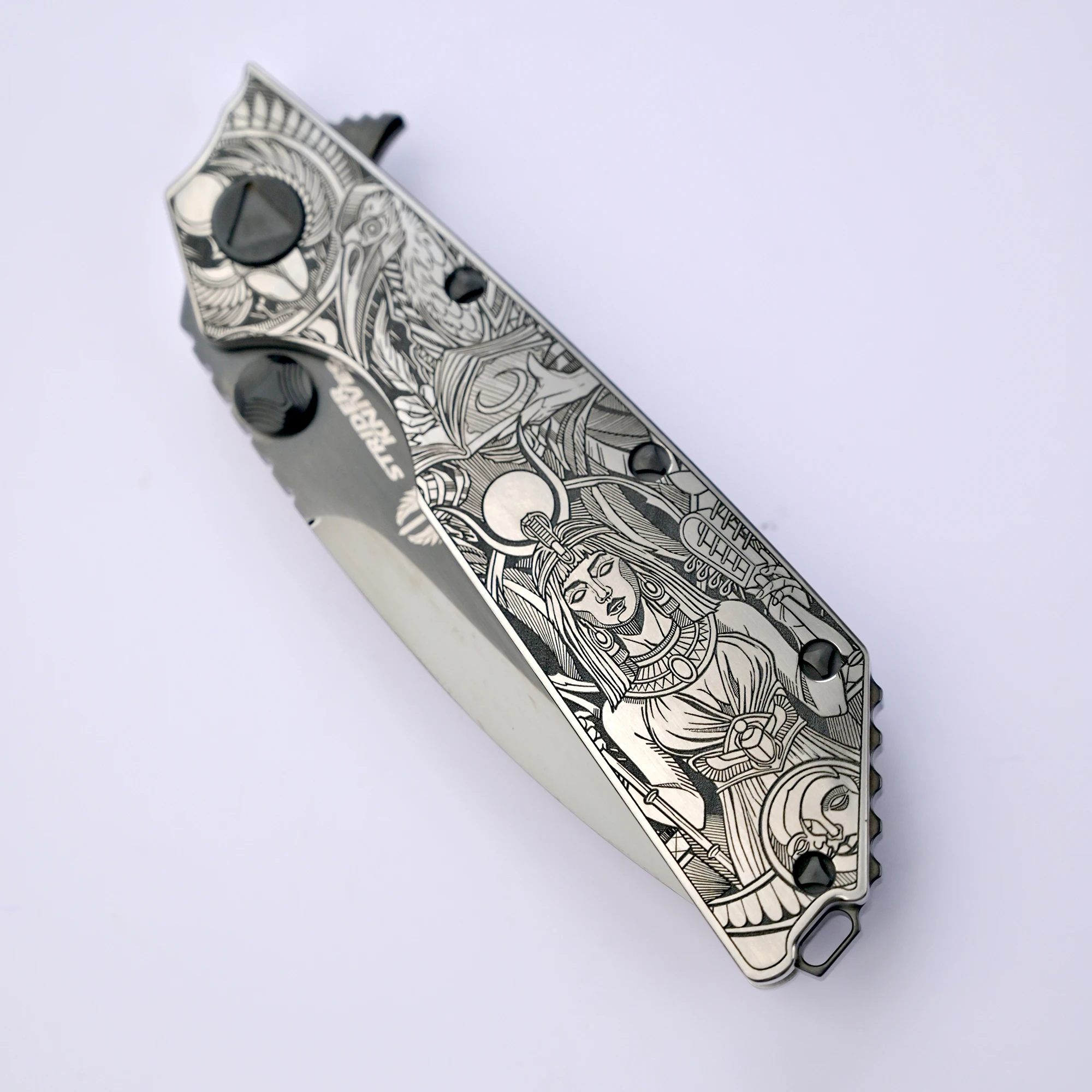 [Pharaoh] M390 high hardness sharp liquid mirror DLC, titanium alloy deep carving handle fruit knife