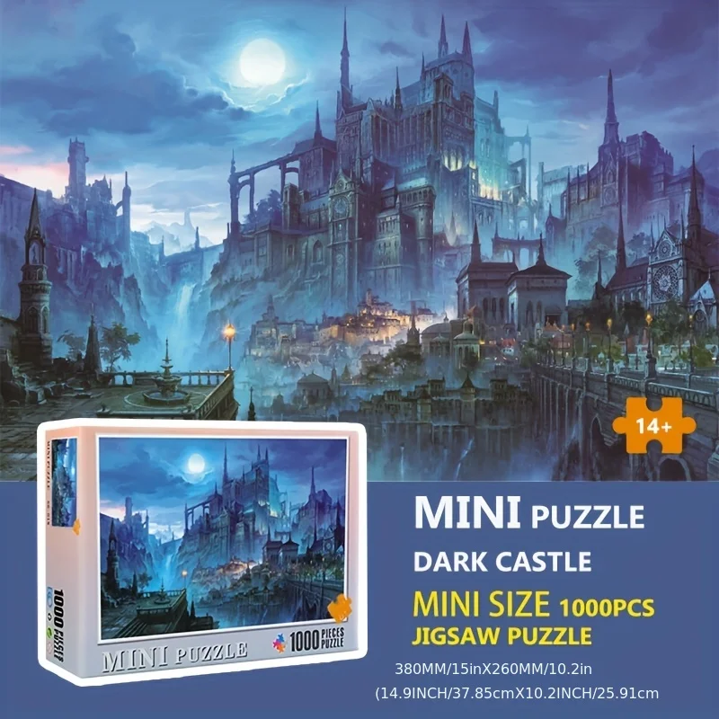 

14,96*10,24 дюйма мини-пазлы для взрослых, 1000 шт., бумажные пазлы, темный замок, головоломка с высокой сложностью, рождественские пасхальные подарки