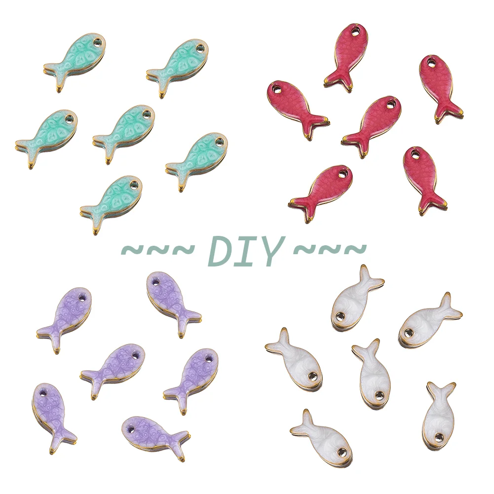 10pcs 5x11mm Stainless Steel Enamel Fish Charm Pendants For DIY Necklace Earring Jewelry Making Accessories Wholesale Supplies