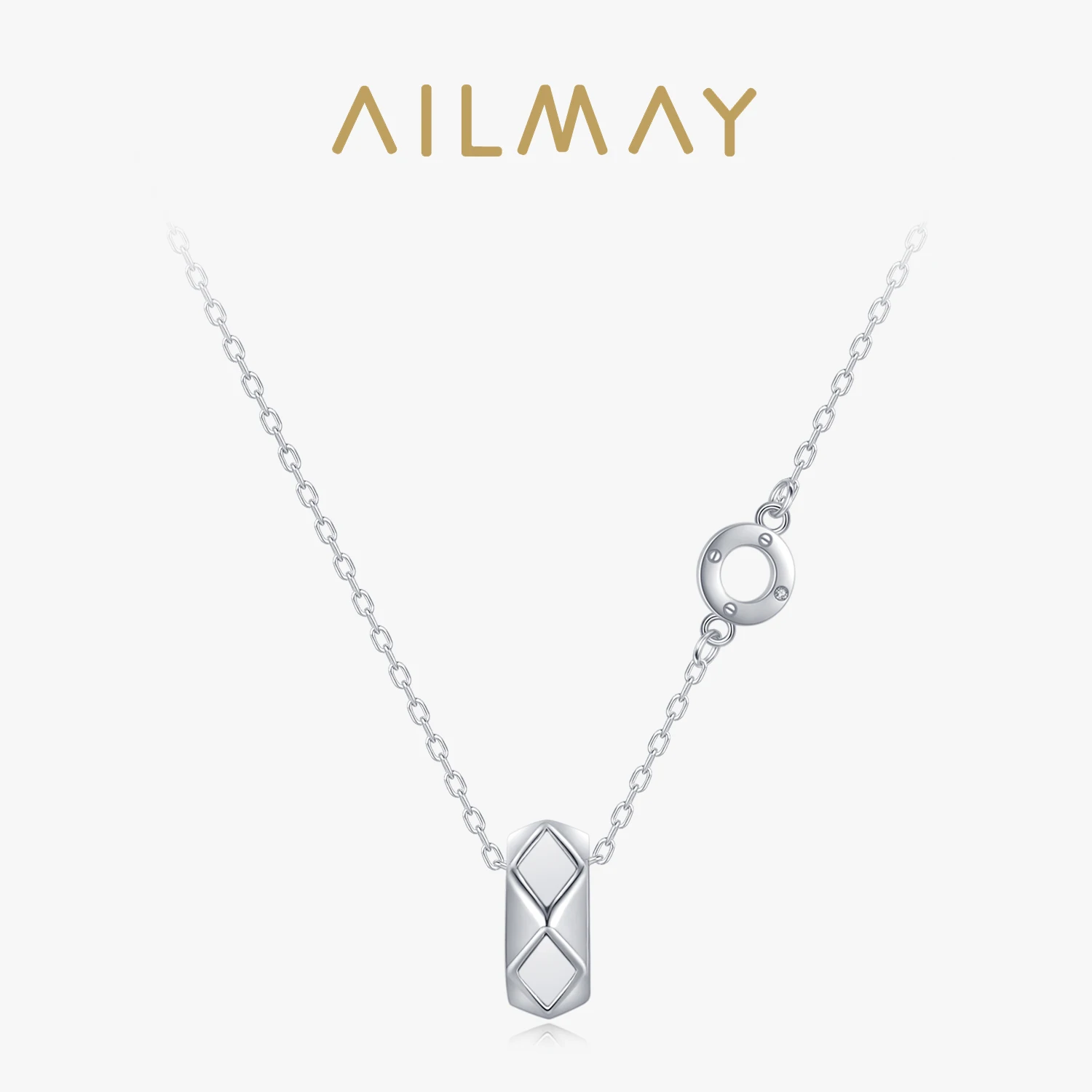 Ailmay New Sale Top Quality Real 925 Sterling Silver Fashion Round Pendant Necklace For Women Girls Party Accessories Jewelry