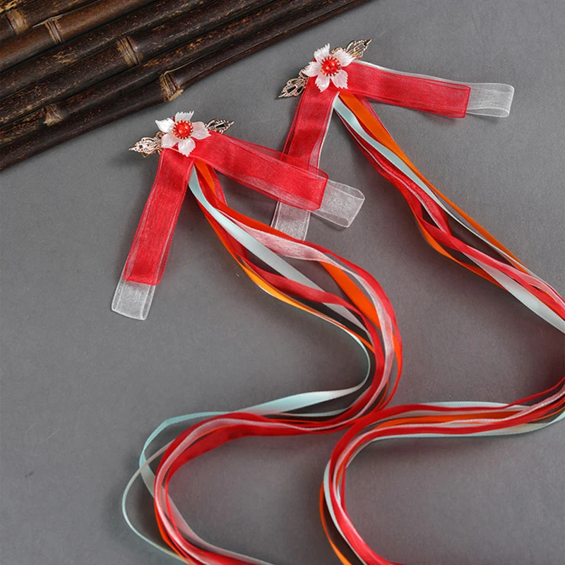 1pair Hanfu Accessories Bowknot Ribbon Hairpin Chinese Ancient Style Ribbon Decor Hair Clip Women Girl Children Headdress Gift