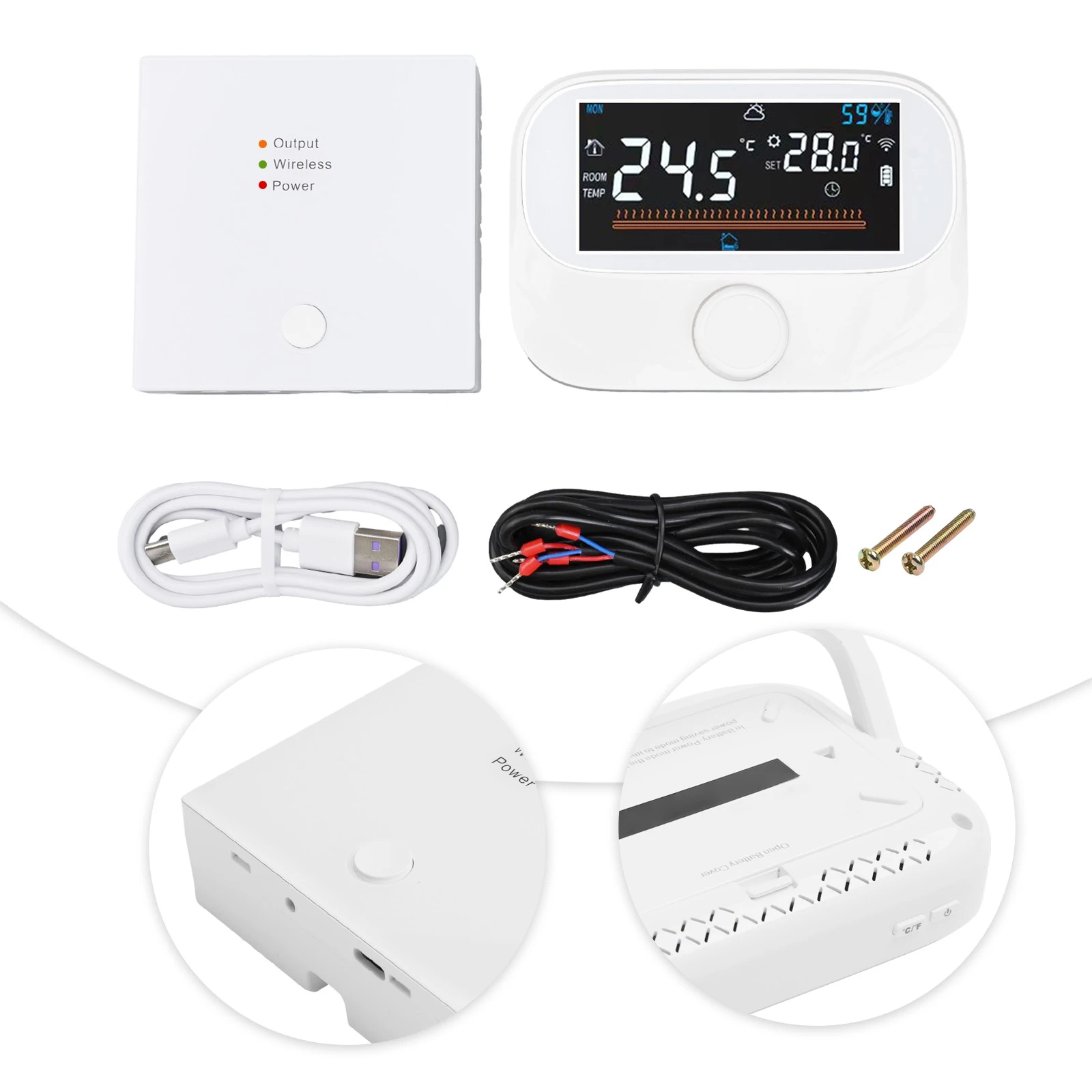 

Home Heating Control RF Boiler Thermostat Programmable Room Thermostat Antifreeze Function Intelligent Timer Large Screen Design