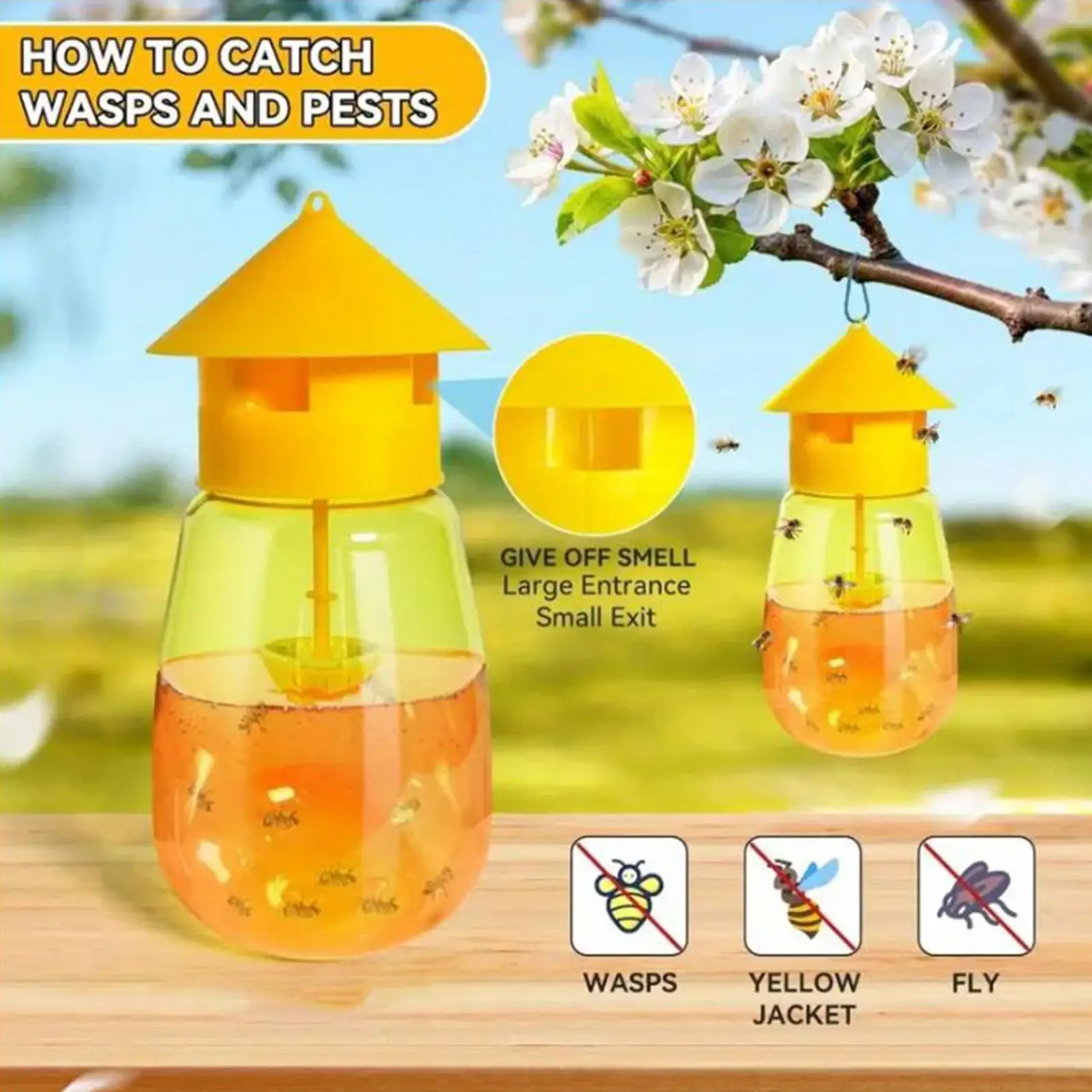 مصائد ذباب الفاكهة للداخل طعم الردع طويل الأمد خارج الفناء السائل الطعم فخ الذباب الفاكهة لنافذة الحمام المطبخ #3