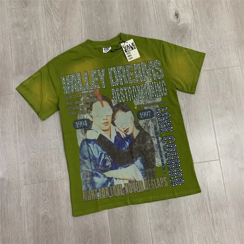 تي شيرت VALLEY كبير الحجم بأكمام قصيرة مطبوع عليه ملابس الشارع الأمريكية تي شيرت Vale Top