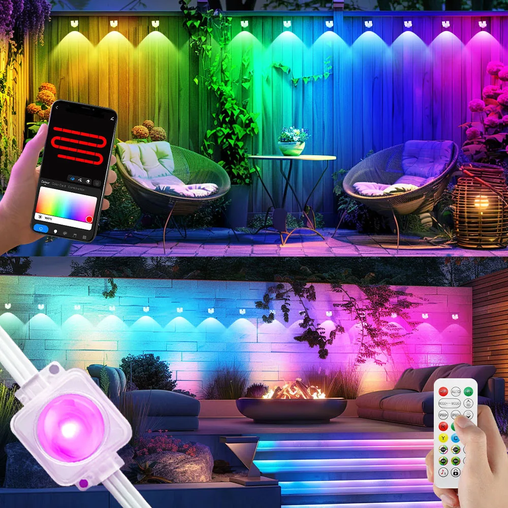 أضواء حائط RGBIC بطول 300 قدم IP67 مقاومة للماء، تحكم في التطبيق مع مزامنة الموسيقى والمؤقت، إضاءة سطح السفينة الخارجية لحديقة فناء الشرفة #1