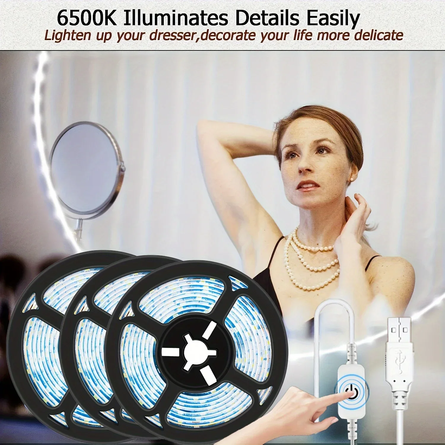 USB LED Strip Lights 5V 2835 SMD Touch Control Switch Tape Light TV Backlights for Gaming Room Party Decoration Camping Lighting