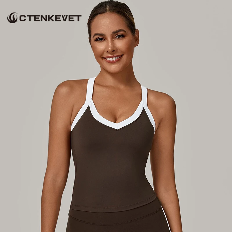 

Ctenkevet Quick-Dry Clash of Colors Women Sports Vest Female V-Neckline Sleeveless Push Up Tank Top Top Deportivos Mujer Gym