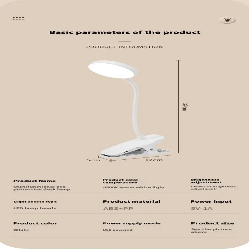 Led Table Lamp USB Rechargeable Night Light With Folding Clamp 3 Modes Dimming Eye Protection Light