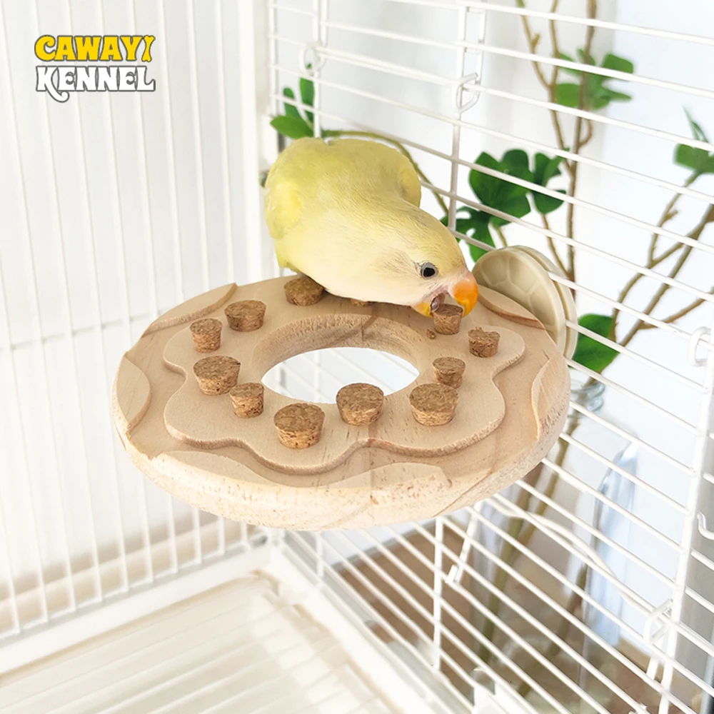 Wood Cheese Donut Shape Bird Stand Platform Toy with Cork Grinding Chew Educational Toy for Pet Hamster Parrot Cage Accessories