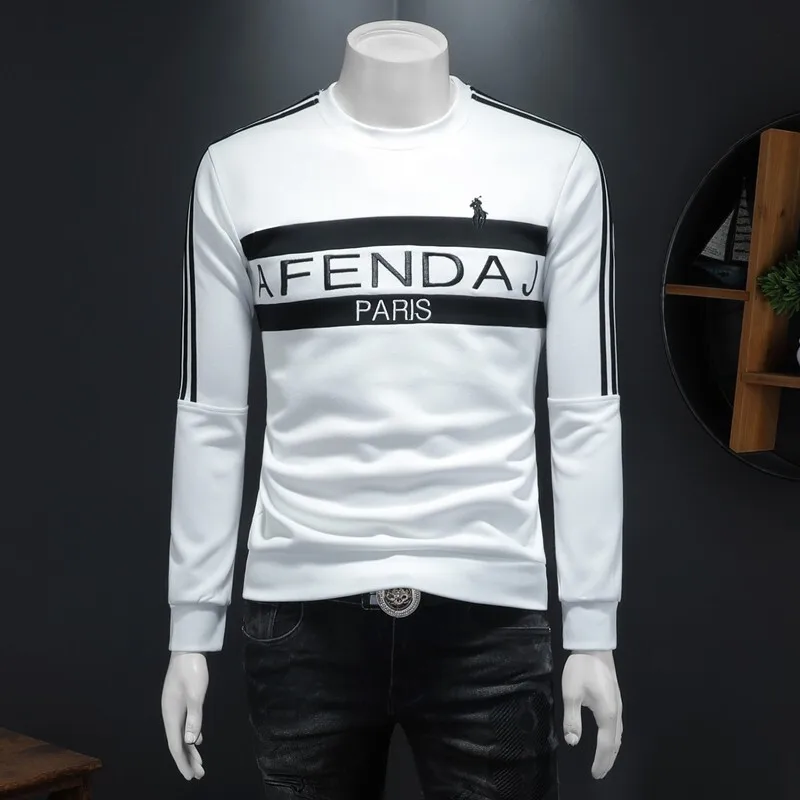 

Мужская модная толстовка с вышивкой, весна-осень, новинка, высококачественная мужская толстовка свободного кроя из смесового хлопка и полиэстера