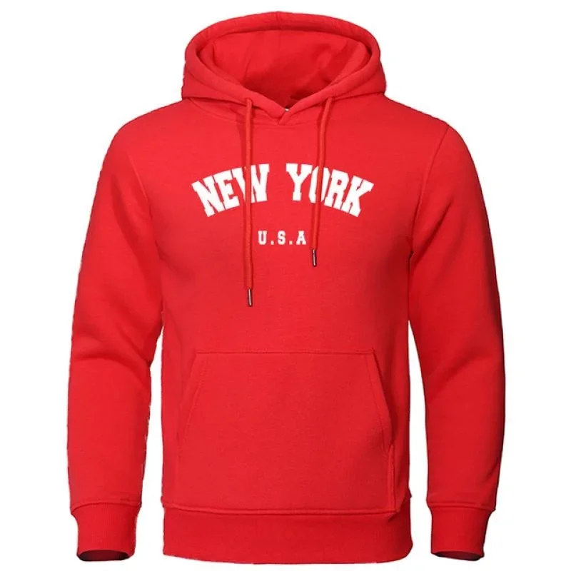 Men\'s New York Letter U.S.A City Print Hoody Casual Autumn Long Sleeves Hooded Loose Pullover Hoodie Street Sweatshirt