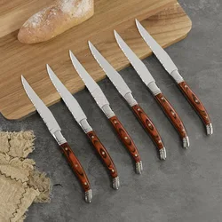 6-10pcs Laguiole Black wood Steak knives Stainless Steel Serrated Dinner Knife Red Solid Wooden Table Knifes Dinnerware set