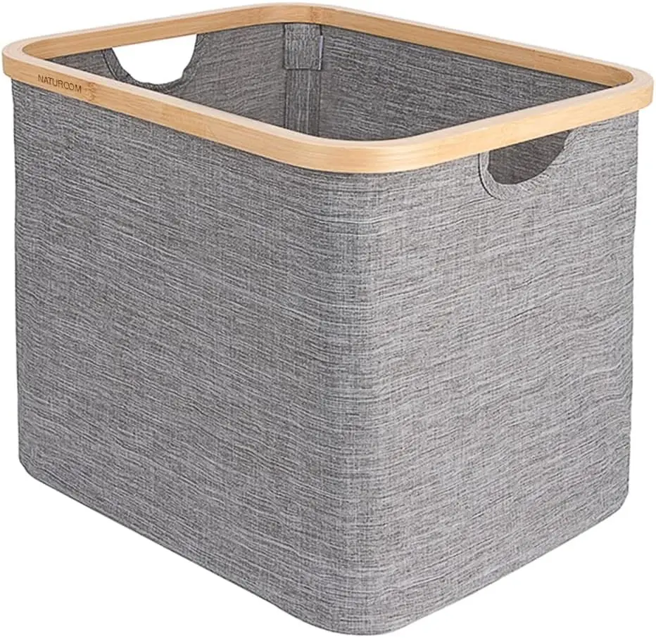 

！@Combohome Bamboo Foldable Laundry Bag Basket Storage Laundry Hamper Storage Organization Bin Cut Out Handles for Home