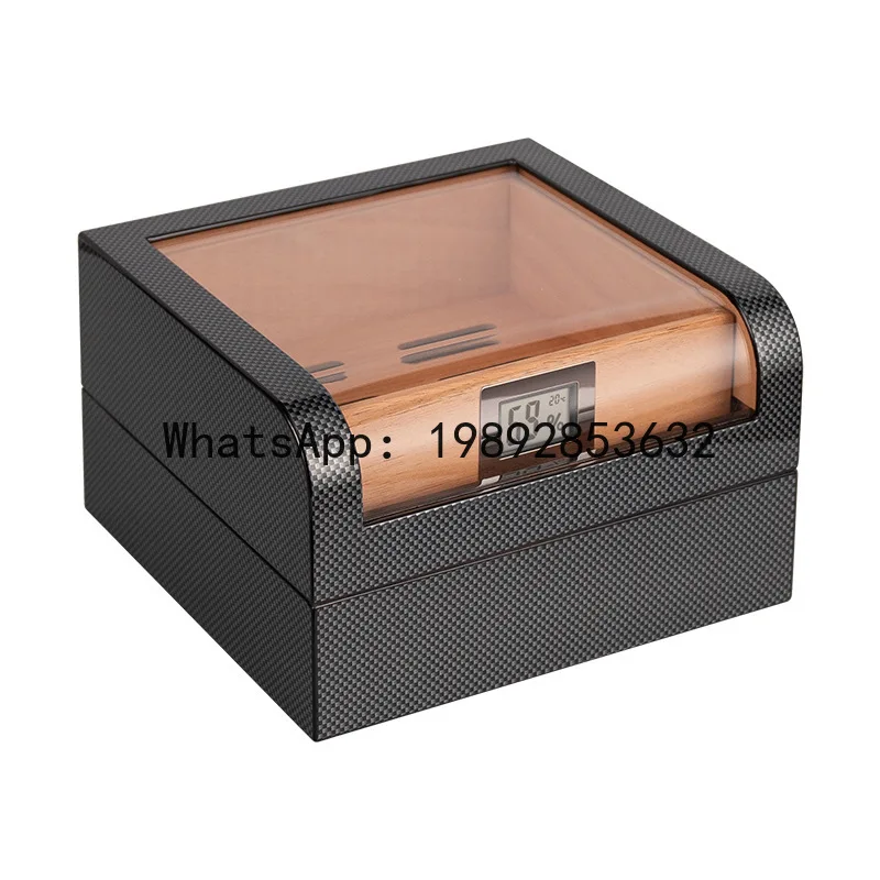Hz cigar humidor portable transparent window cedar wood double layer large capacity carbon fiber cigar box