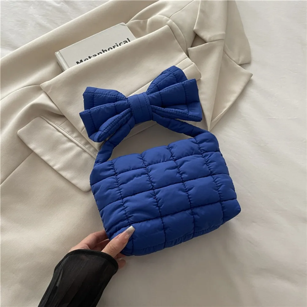 Elegant Solid Color Cloud Pleated Bag Purse Mini Handbag Bow Handbag Korean Style Quilted Wrist Bag Travel