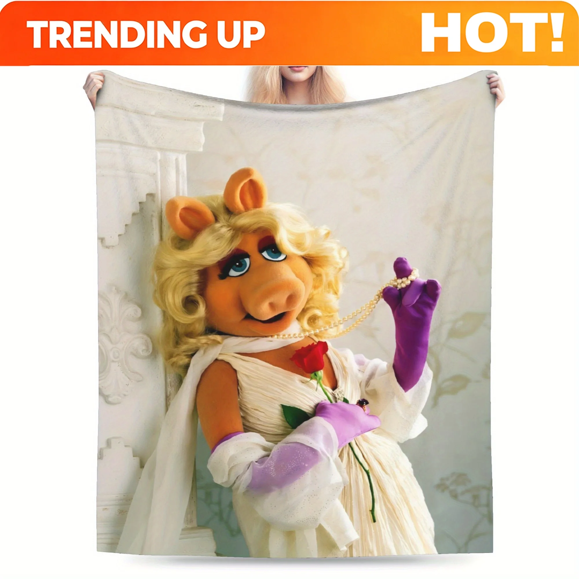 Customize The Miss Piggy Printed Ultra-Soft Flannel Blanket Features a Personalized Design, Perfect for Use on Sofas, Beds, Duri