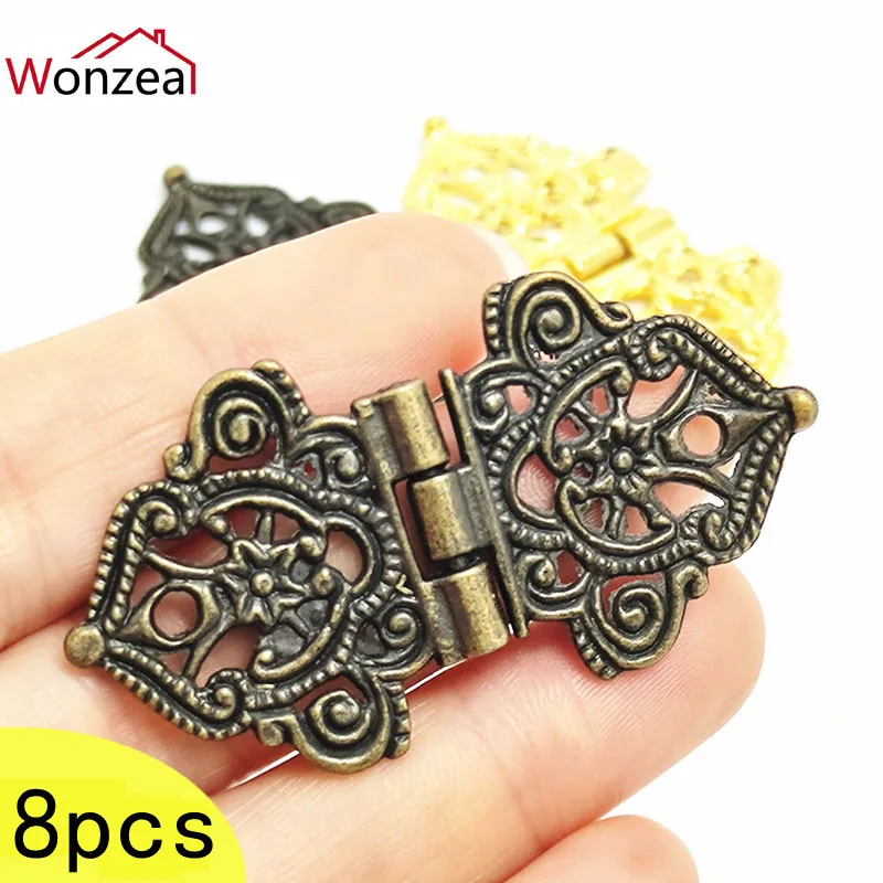 8Pcs Vintage Zinc Alloy Hollow Flower Hinge Hardware Accessories Box Cabinet Door Butt Metal Wholesale Furniture Fittings