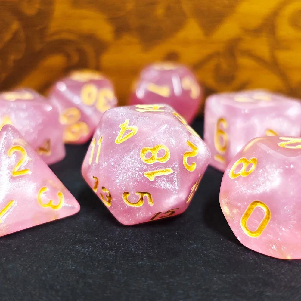 Elegant Rose Pink Swirl Dice Set, 7PCS Handcrafted Marbled  DND Dice, Perfect Gift for TTRPG Fans & Collectors