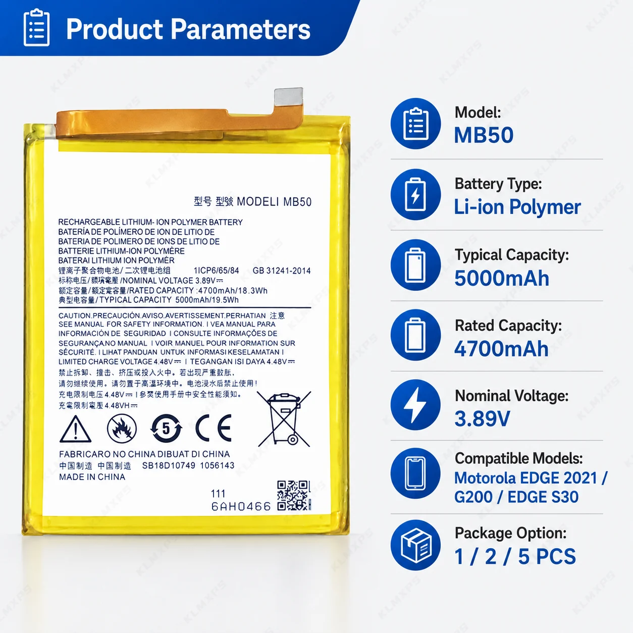 MB50 Li-ion Battery For Motorola Edge S30 2021 Moto G200 XT2175-2 Phone Repair Part + Free Installation Tools