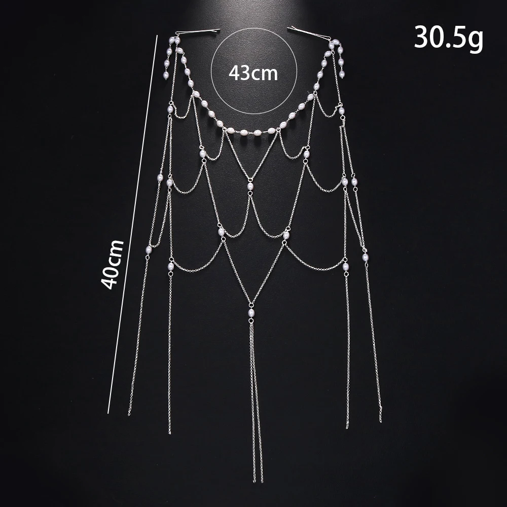 Bridal Mesh Tassel Hair Chain Headband Wedding Dress Accessories Fashion Indian Lady Imitation Pearl Headpiece Hat Wig Jewelry