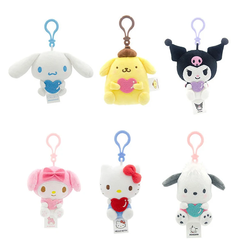 Anime Sanrio Doll Hello Kitty Piccolo peluche My Melody Plushies Kuromi Cinnamoroll Pompon Purin Peluche Ciondolo Regalo di compleanno per bambini